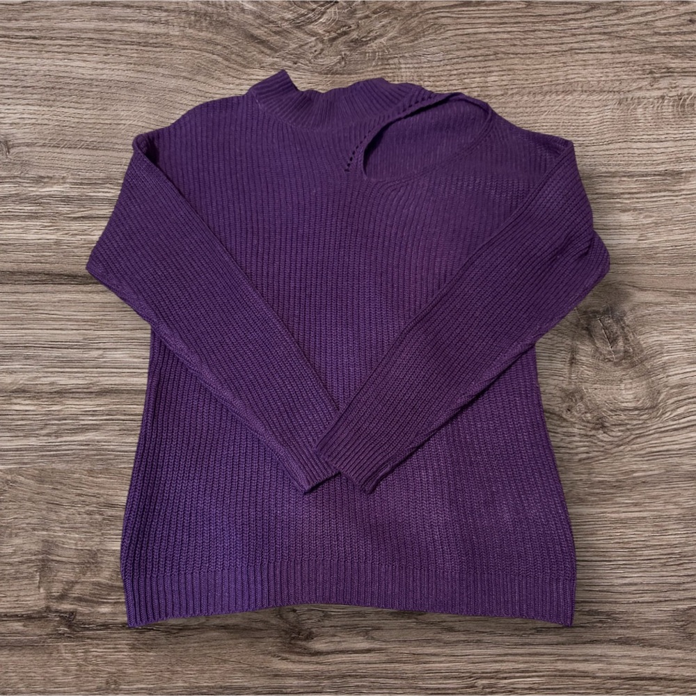 DoublJu Purple Cut Out Sweater Medium Sexy Chic Cozy Knit NWT